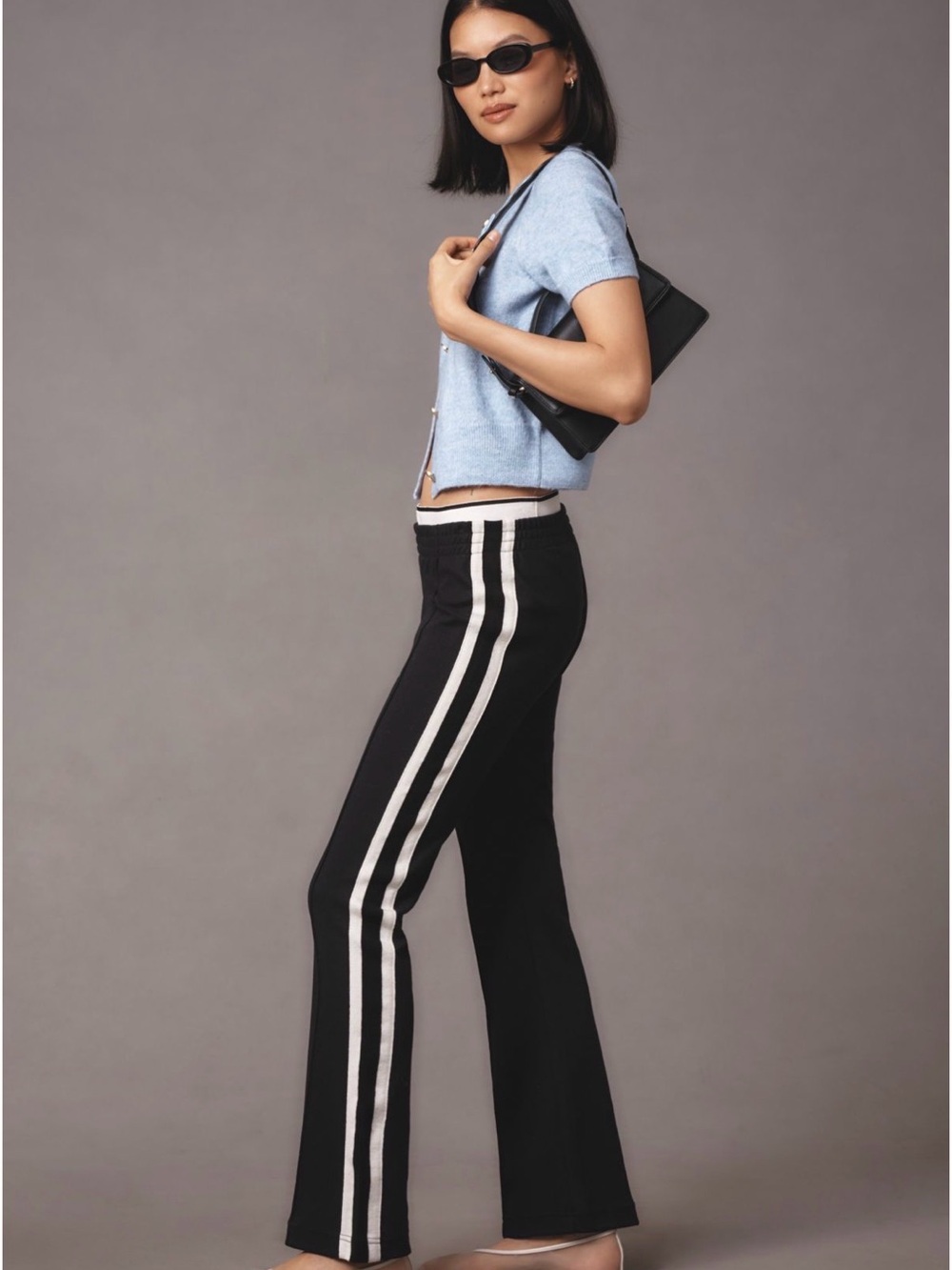 Maeve Black Track Pants with White Double Side Stripes